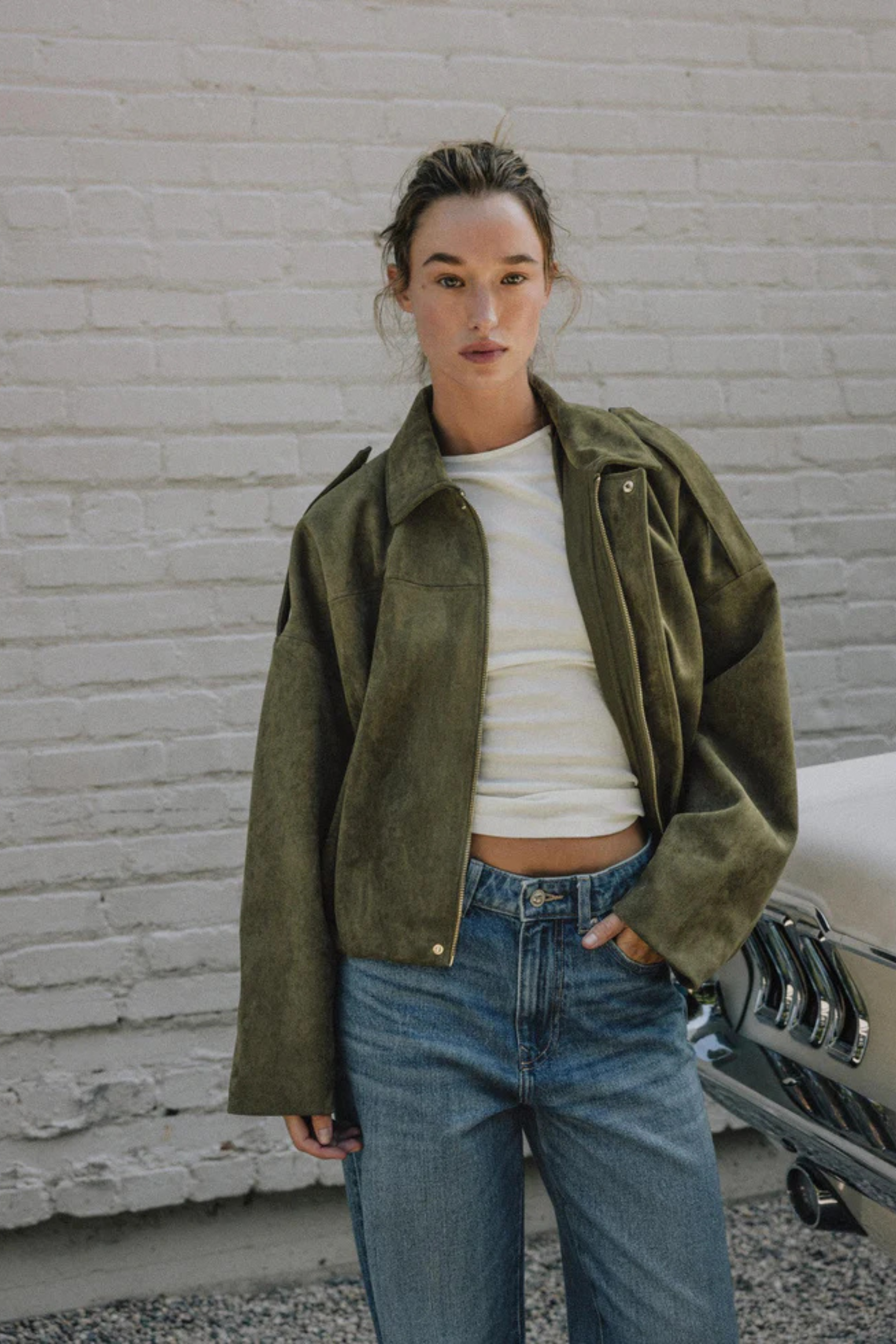 Tessa Suede Bomber Jacket