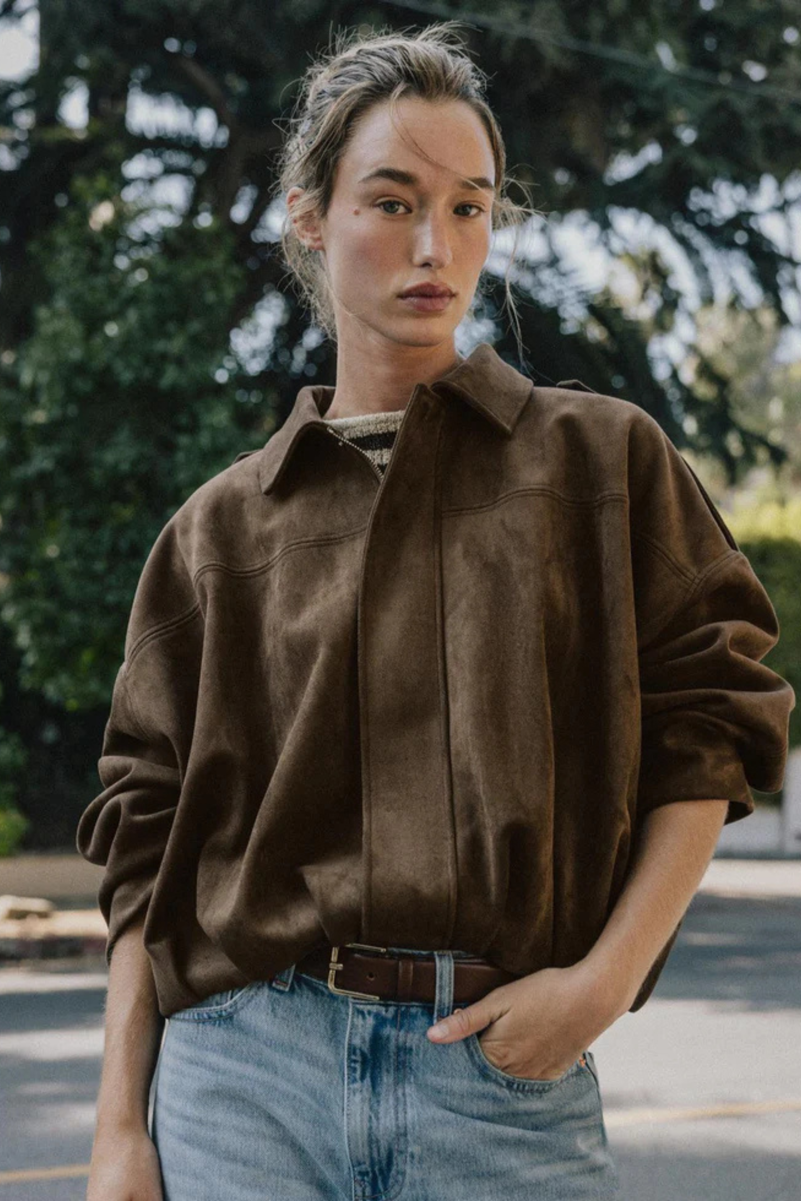 Tessa Suede Bomber Jacket