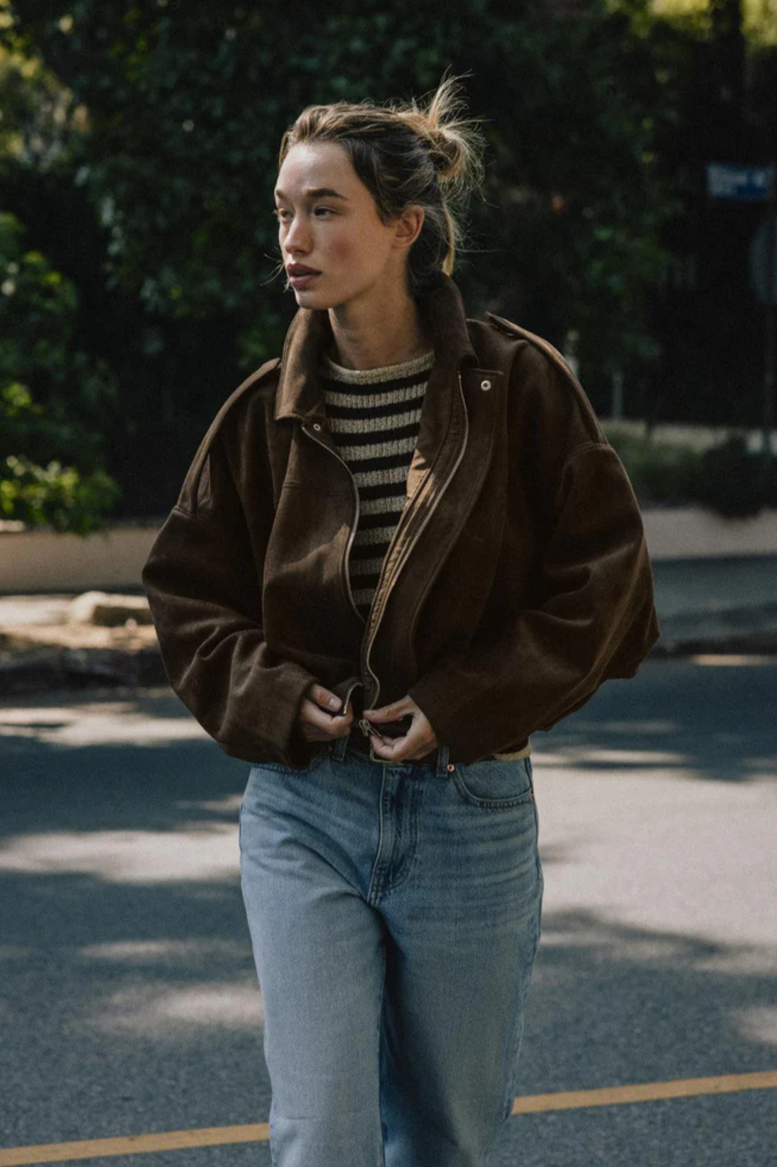 Tessa Suede Bomber Jacket