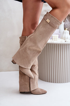 Hohe Wildlederstiefel - Beige